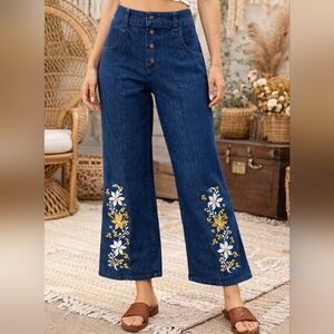 Vintage y2k Bordados Size 34 Embroidered Dark Blue Flared Jeans